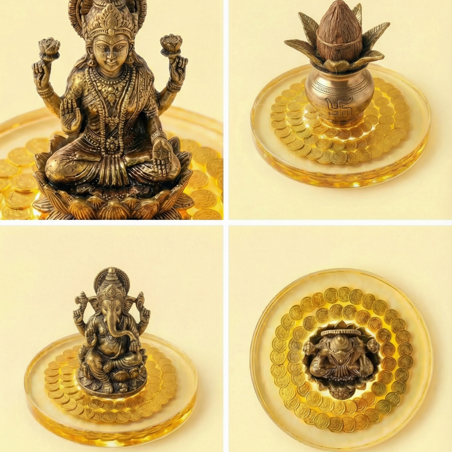 Lakshmi Peeta Idol Stand – Pooja Chowki with 108 Lakshmi Kubera Coins