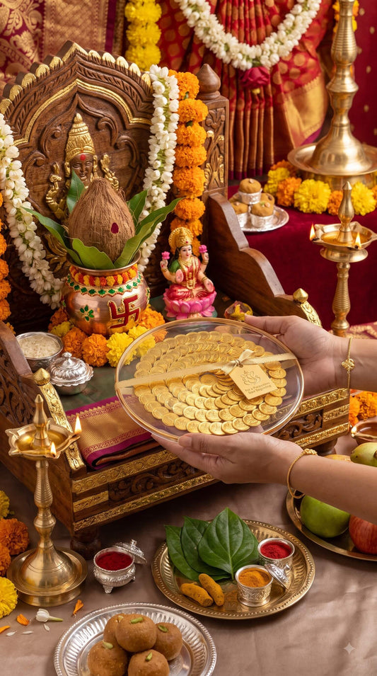 Lakshmi Peeta decorated for Varalakshmi Vratam as the best pooja peetam for festive home mandir decor