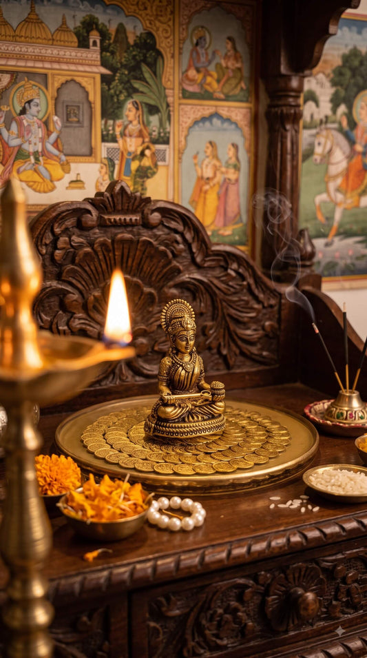 Clear Krystalline Shila Lakshmi Peeta used as a durable termite free alternative to a traditional wooden mandir stand