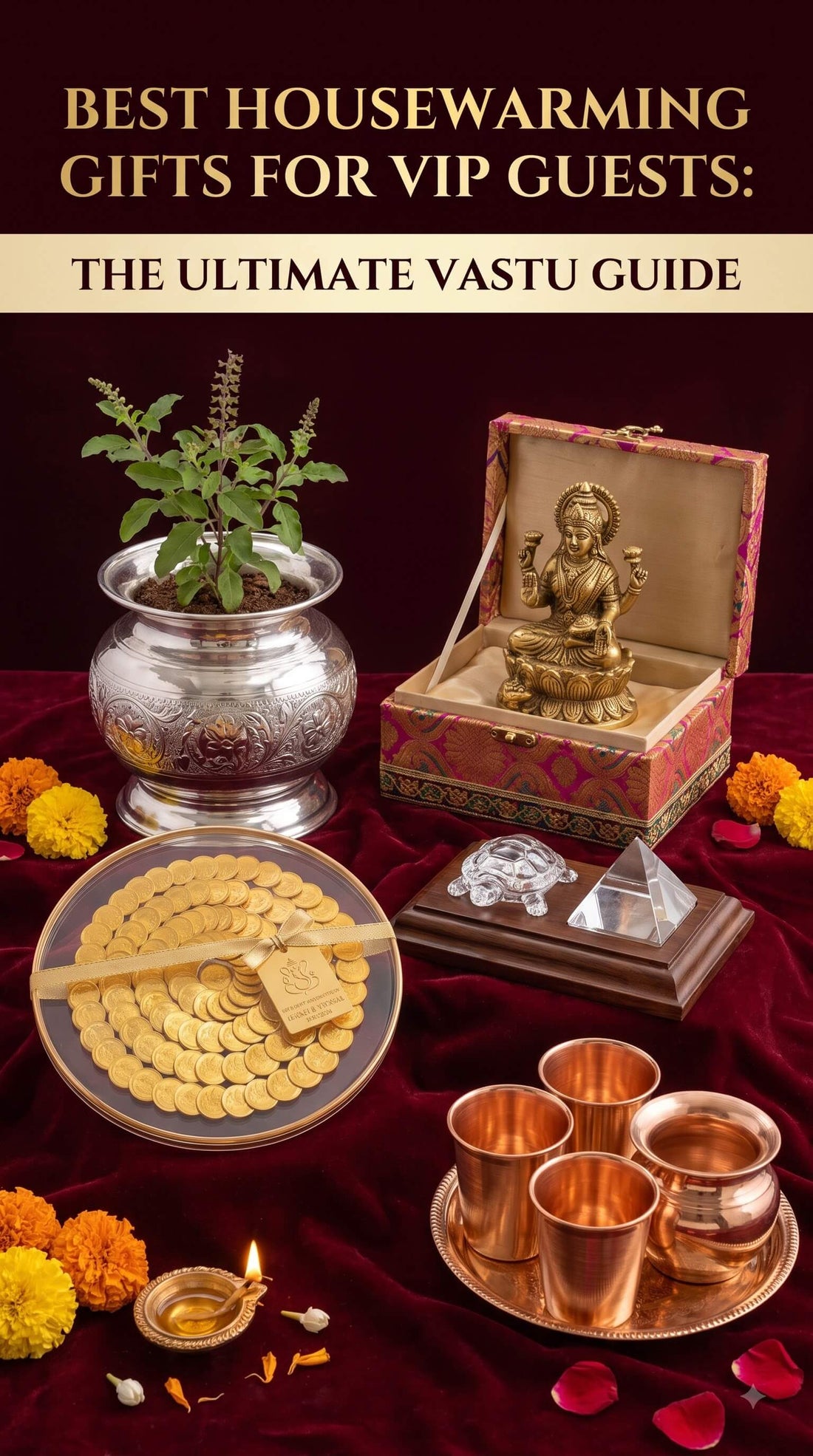 Peeta with 108 lakshmi coins presented as a premium VIP Griha Pravesh housewarming gift