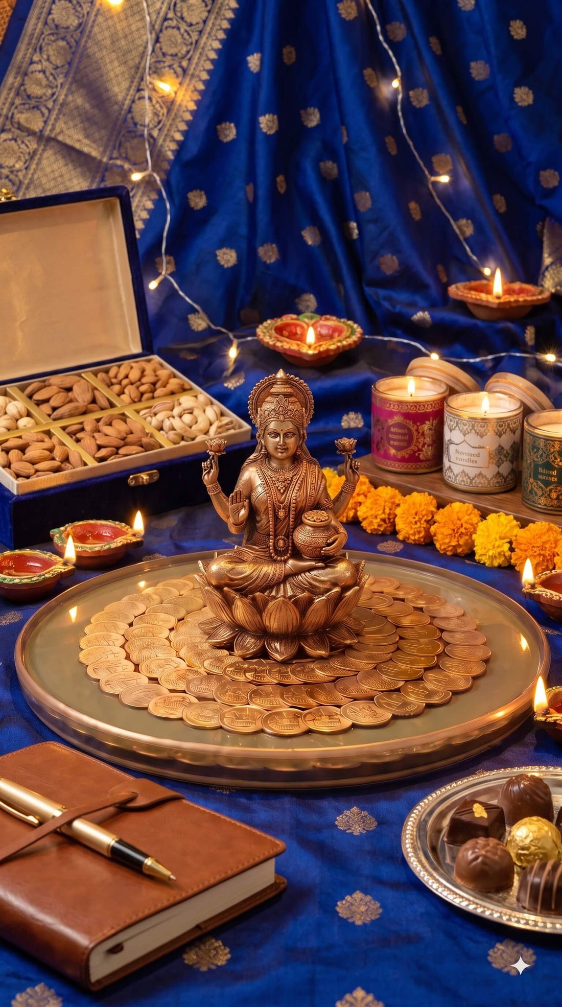 pooja chowki with 108 embedded coins a unique Diwali gift for employee prosperity