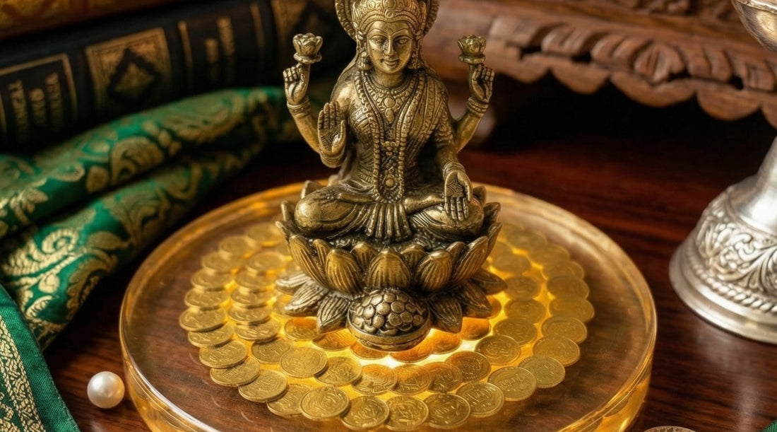 Lakshmi Peeta serving as an elegant royal throne for Goddess Lakshmi in a home mandir