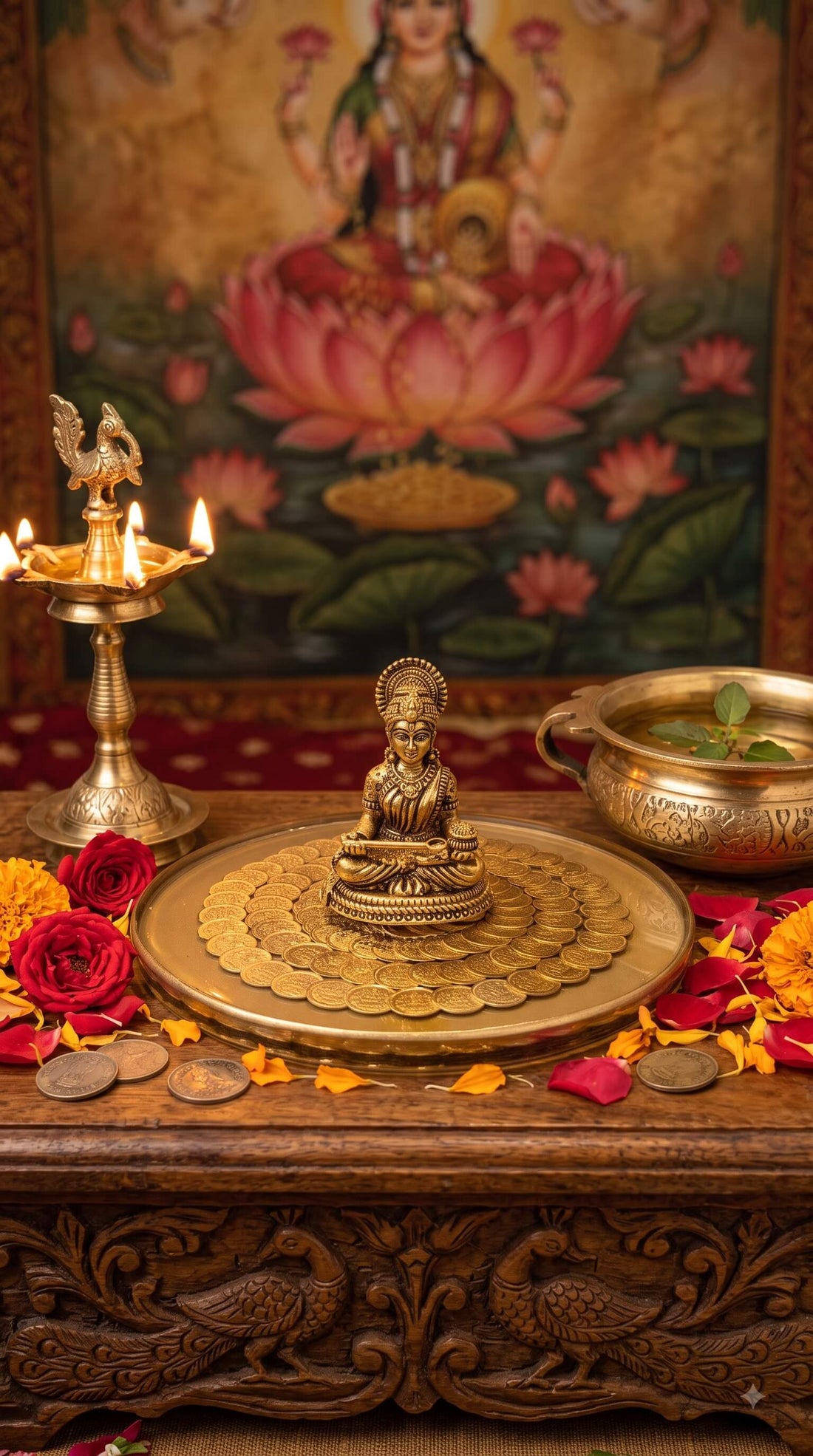 Lakshmi Peeta engineered as a heavy duty pooja stand to support heavy brass idols in a home mandir
