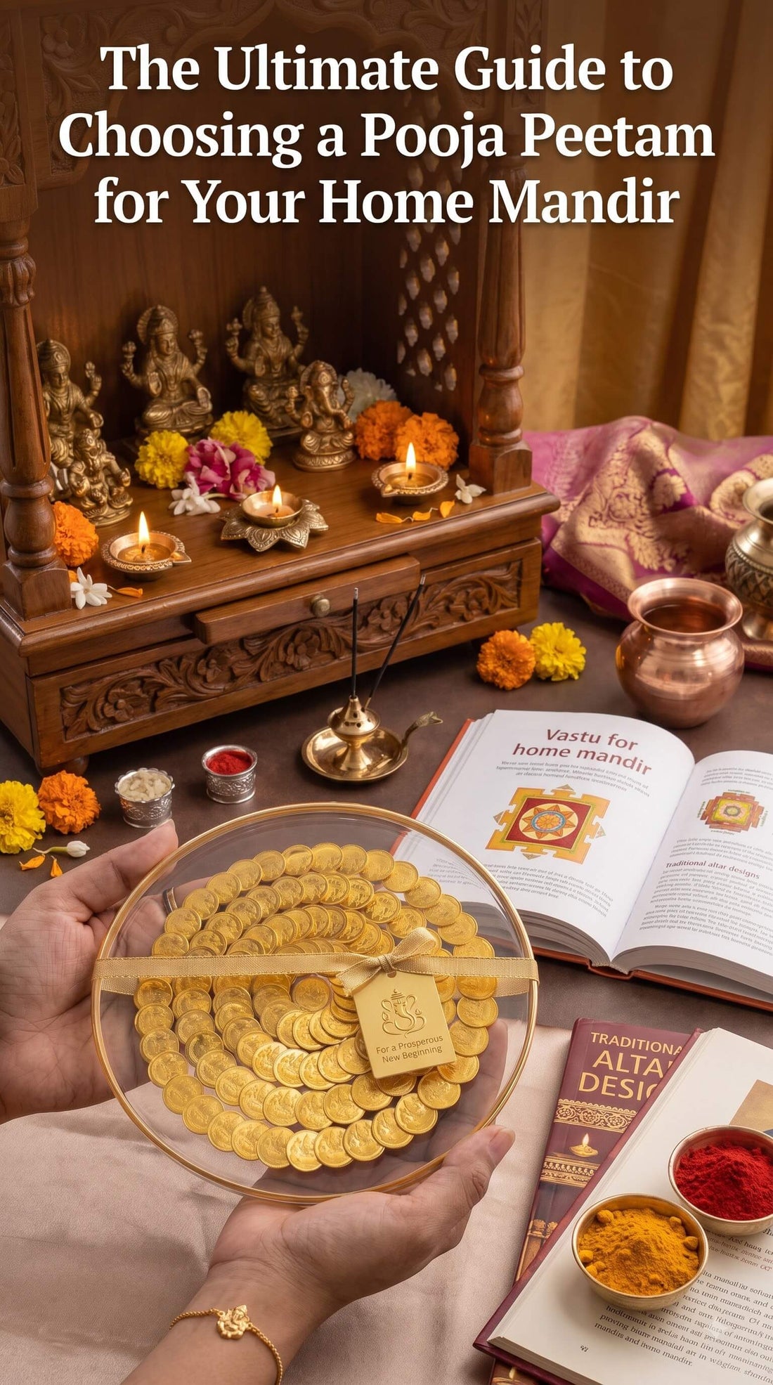 Lakshmi Peeta featured in the ultimate guide to setting up a perfect pooja peetam for a modern home mandir