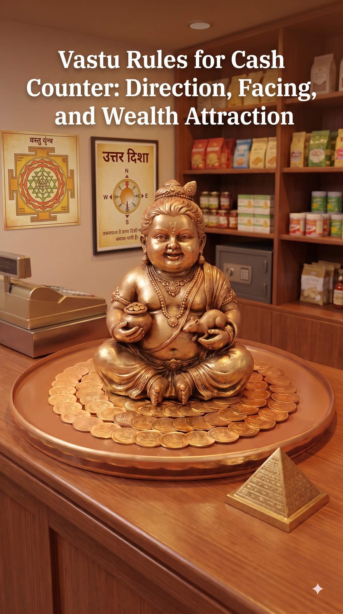 Lakshmi Peeta placed on a shop cash counter following Vastu rules for continuous wealth attraction