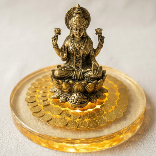 Lakshmi Peeta Idol Stand – Pooja Chowki with 108 Lakshmi Kubera Coins